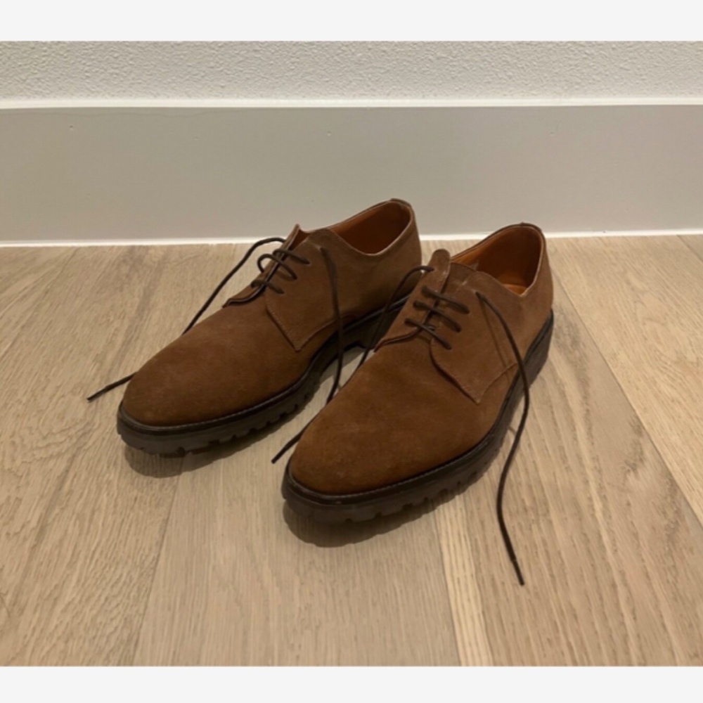 Paul Stuart Men 8D Trinity Blucher Chestnut Brown Suede Leather Made in England